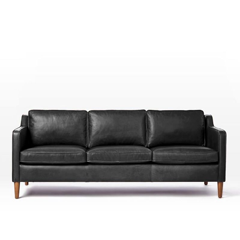 Industrial Faux Leather Loose Back Sofa with Solid Color Sloped Arms