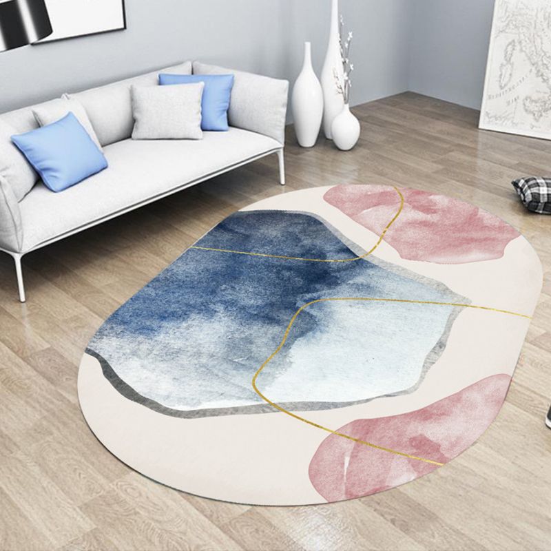 Modern Geometric Soft Rug Rectangle Dark Color Loom Rug for Bedroom