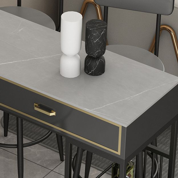 Marble Bar Height Table with Rectangle Table Top Double Pedestal Table - 41.3" H