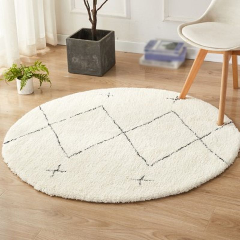 Beige Modern Rug Polyester Line Rug Non-Slip Backing Rug for Home Decor