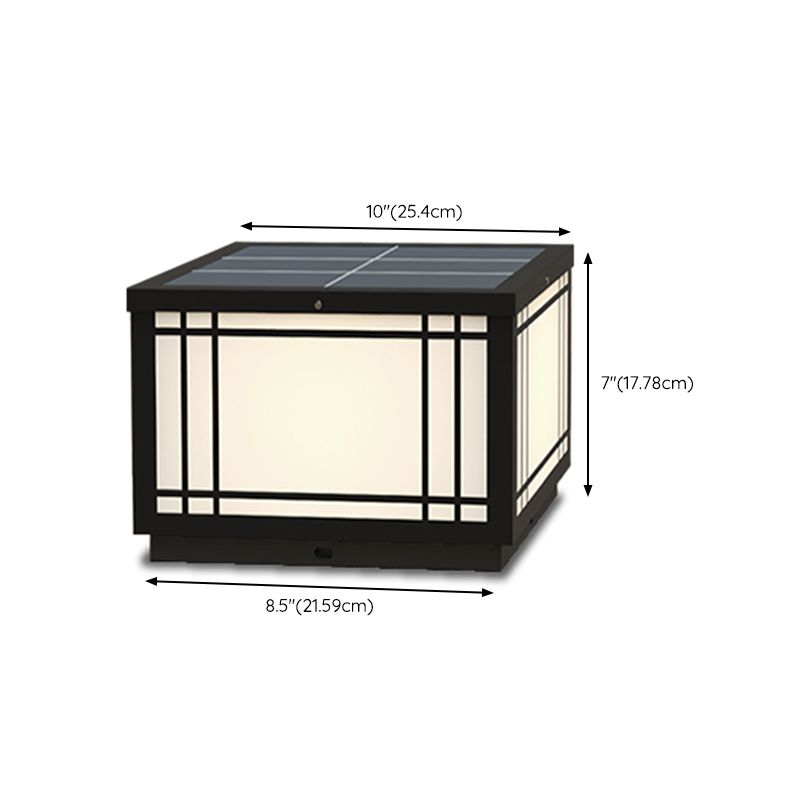 Black Solar Energy Pillar Lamp Modern Metal Square Outdoor Light for Garden