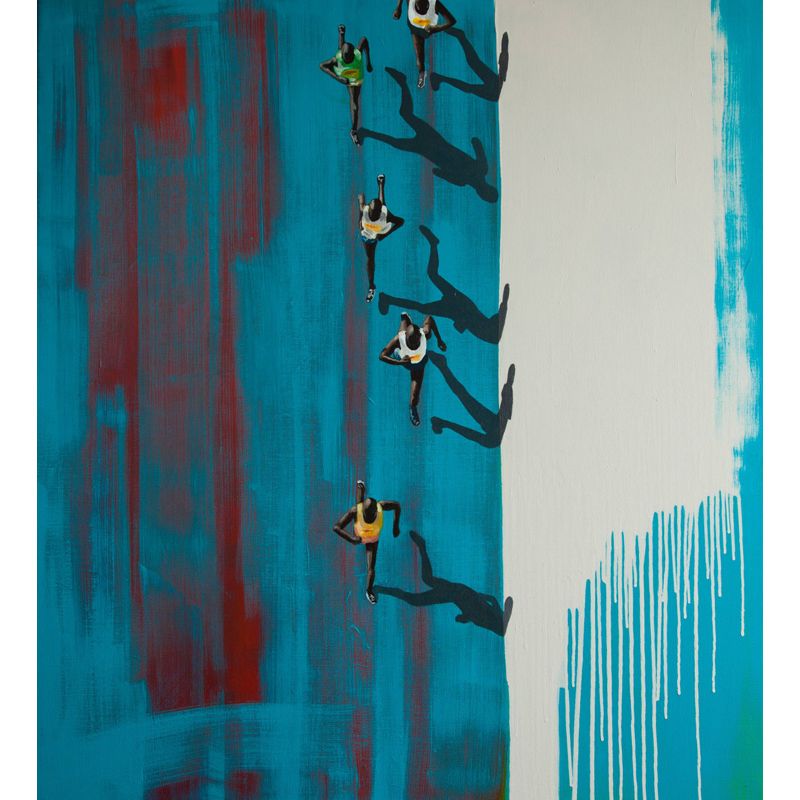 Running Race Overlook Art Murals Contemporary Non-Woven Fabric Wall Covering in Blue