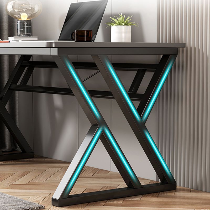 29.53" H Industrial Office Desk Antique Finish Curved Computer Desk