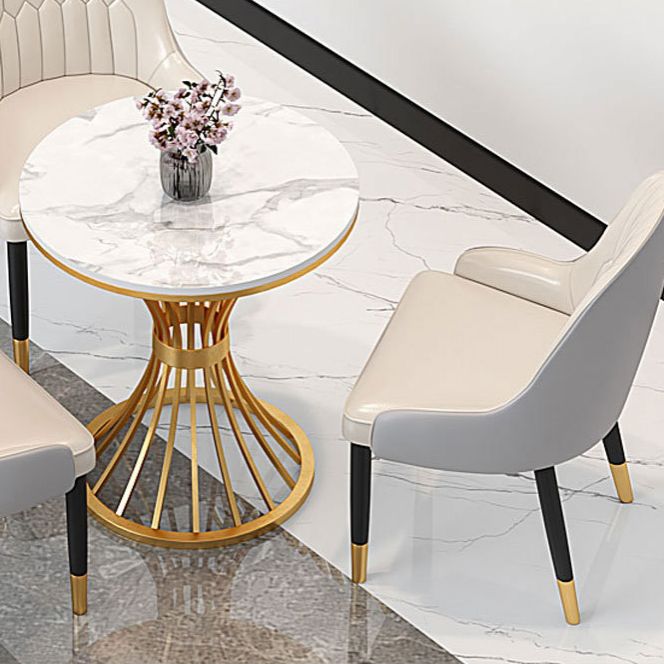 Traditional Luxury Dining Table Sintered Stone Top Dining Table with Gold Frame