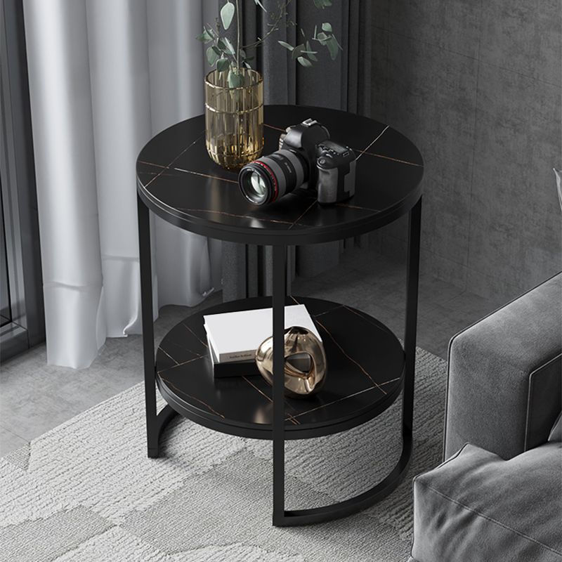 Metal Frame Side End Table Round Stone Top Side Table with Shelf