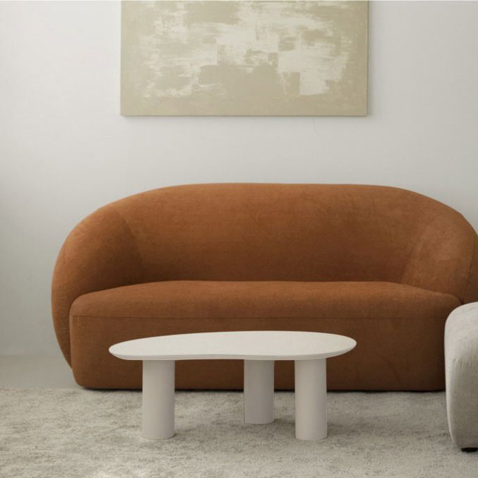 Minimalist Wood 3 Legs Coffee Table 13" H Cloud-Shaped Cocktail Table