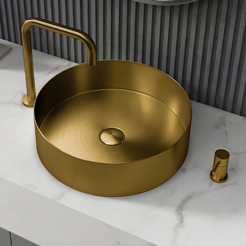 Modern Vessel Bathroom Sink Metal Round with Pop-Up Drain Wash Stand