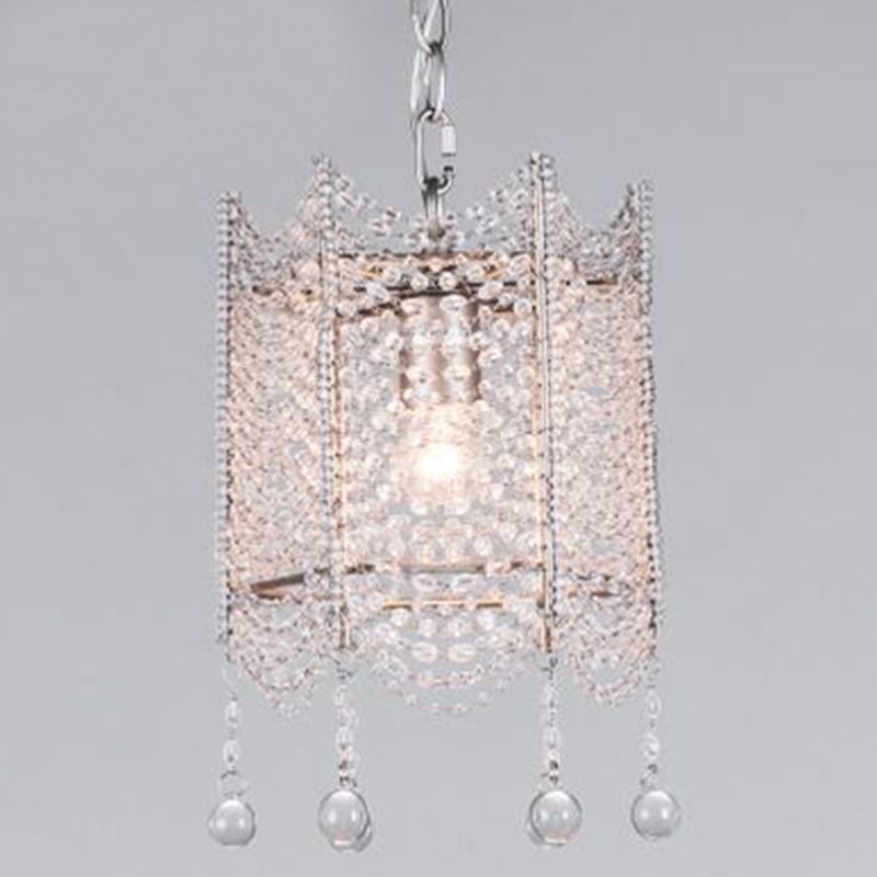 Retro Style Scalloped Suspension Light 3 Bulbs Crystal Bead Chandelier Light in Silver