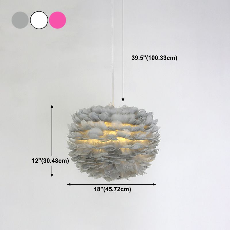 Minimalist Round Pendant Lighting Fixture Feather Bedroom Ceiling Pendant Light