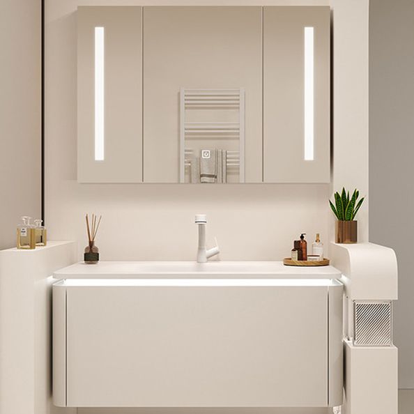 White Rectangular Vanity Single Sink Wall Mounted Wood Frame Bathroom Vanity with Mirror