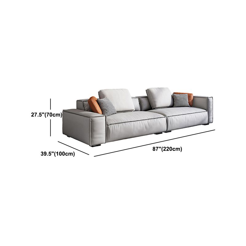 Nordic Faux Leather Sofa Square Arm Sofa with Bolster Pillows