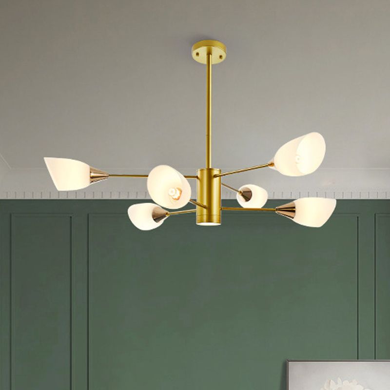 6/10/16 Bulbs Living Room Ceiling Pendant Postmodern Black/Gold Chandelier with Tulip White Glass Shade