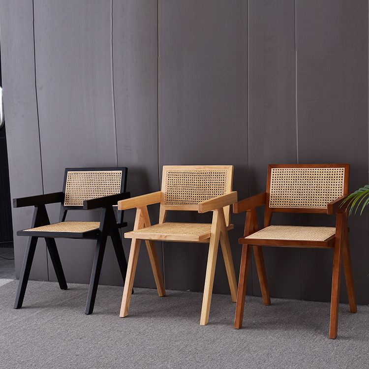 Contemporary Style Rubberwood Chair Open Back Arm Kitchen Dining Chairs