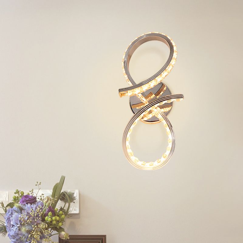 Metal Number Wall Lighting Ideas Simple LED Chrome Wall Mount Lamp with Cut Crystal Deco in Warm/White Light