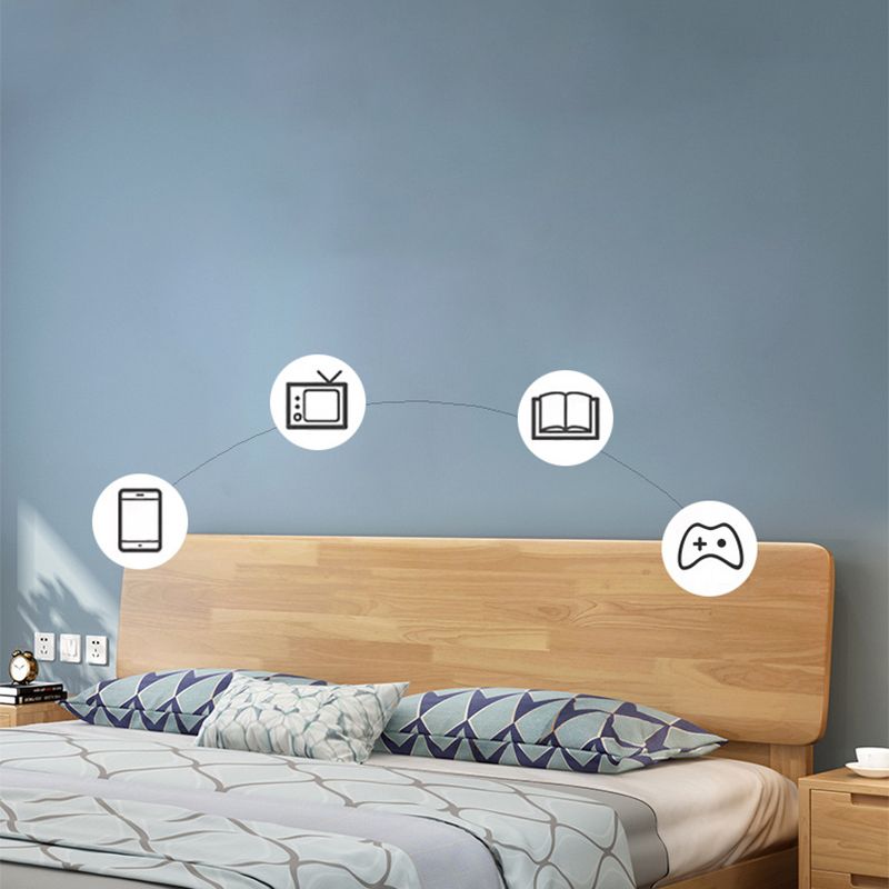 84.65 inch Wide Mid-century Bed Frame Rubberwood Bed with Headboard