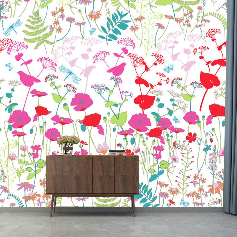 Trendy Floral Print Wall Mural Pink and Green Girls Bedroom Wall Art, Size Optional