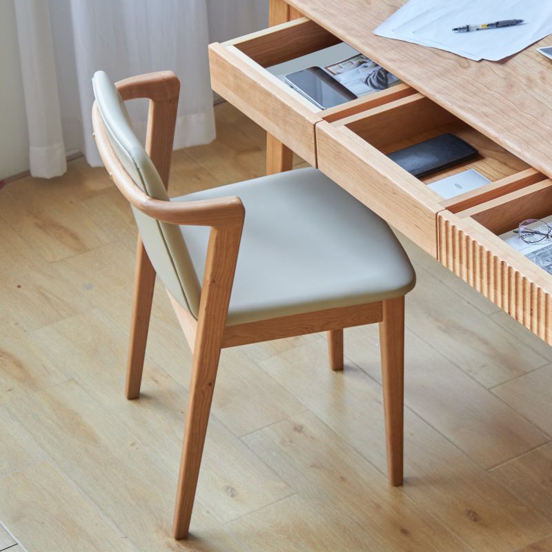 Nordic Style Solid Wood Arm Dining Chair with Upholstered for Home
