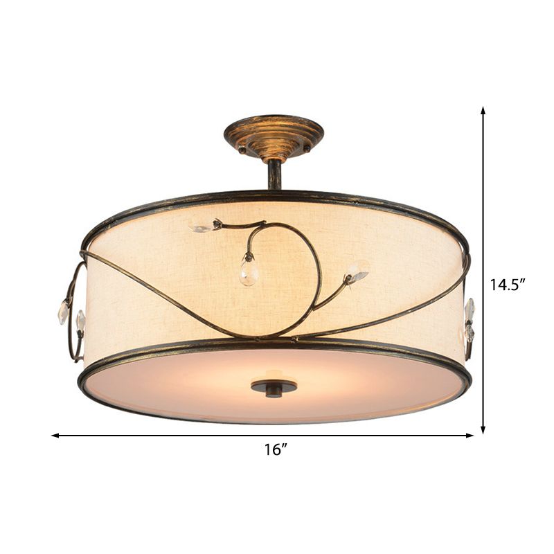 Drum Fabric Semi Mount Lighting Classic 5 Lights Living Room Ceiling Light in Flaxen, 16"/19.5" Wide