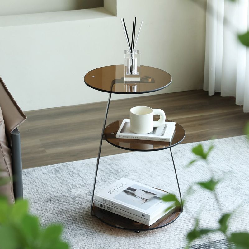 Modern Round Corner Table 3-Tier Side End Table with Storage