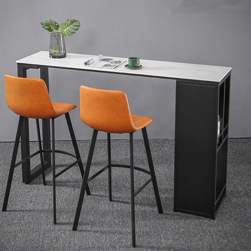 Rectangle Sintered Stone Bar Table Metal Base Dining Table with Storage Shelves