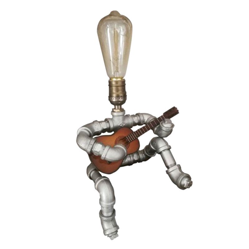 1-Light Robot Nightstand Lamp Cyberpunk Style Pipe Table Lighting for Boys Bedroom