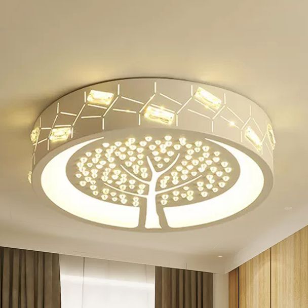 Lámpara de techo blanca de dibujos animados, luz de techo empotrada LED de metal redonda grabada con árbol para tienda de hotel
