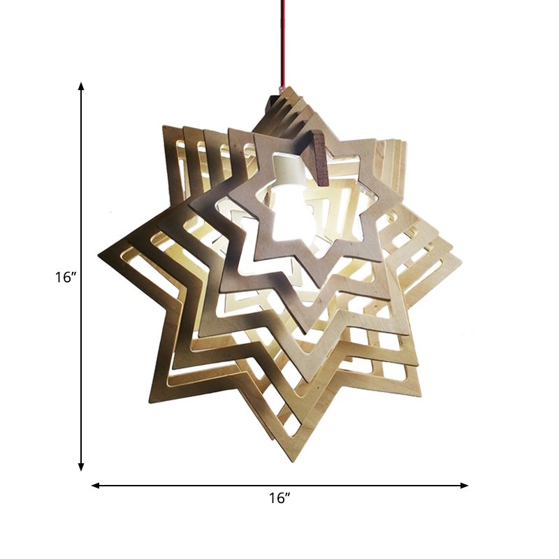 Moderne Anissternstern Lampe Kit Holz 1 Kopf Wohnzimmer ausgehöhltes Pendel Licht in Beige