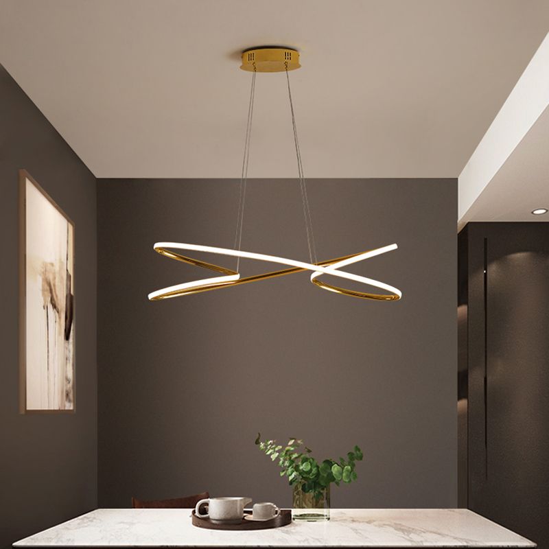 31.5"/39" Wide Twist Acrylic Chandelier Lighting Modernist Led Chrome/Gold Hanging Pendant Light in Warm Light