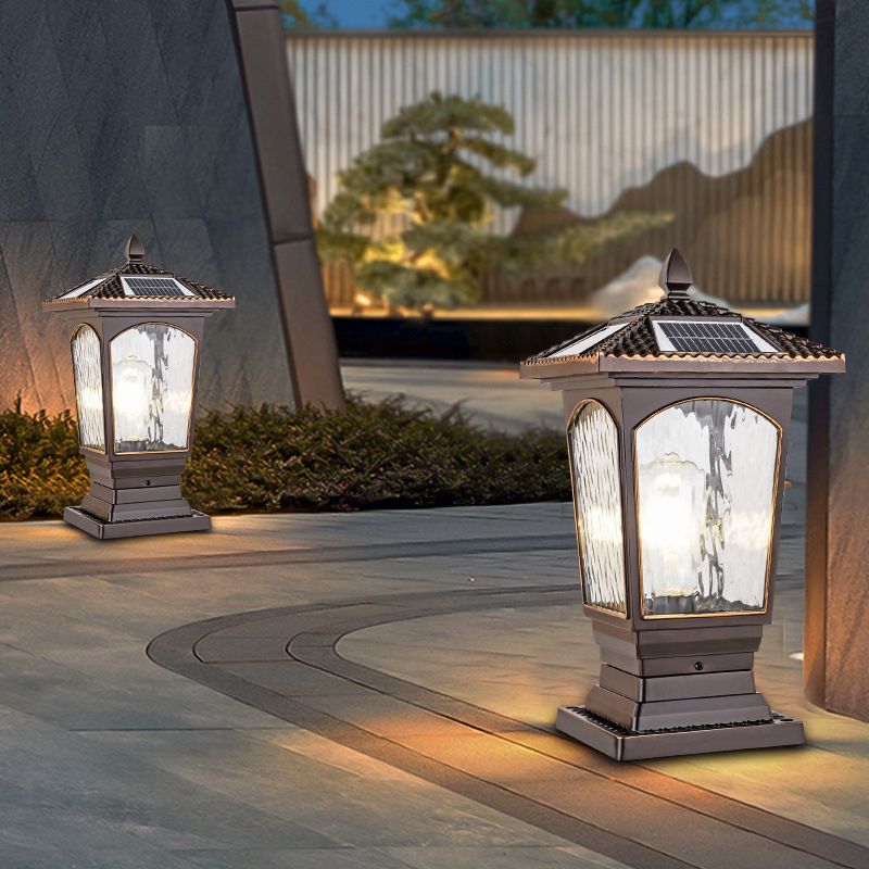 Rectangle Shape Metal Pillar Lamp Modern Style 1 Light Waterproof Outdoor Light in Copper