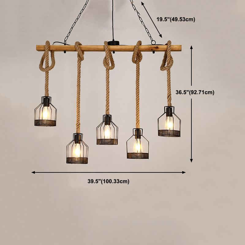 Industrial Island Light Fixtures Rope Multiple-Light Island Pendant Lights