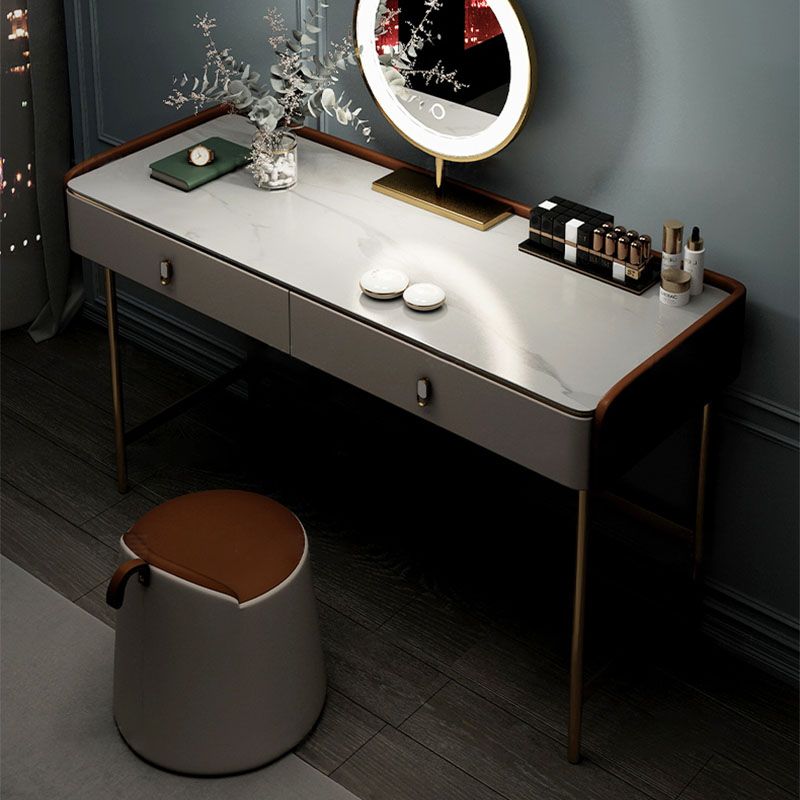 Luxurious Vanity Set 2 Storage Drawers with Gold Base in White