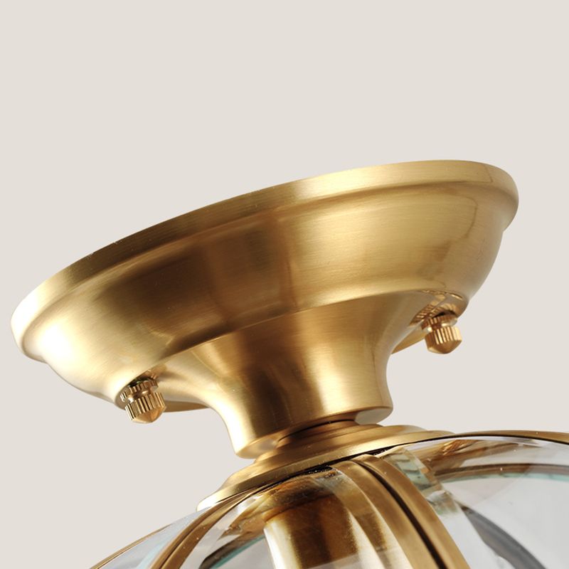 Shaded Aisle Semi Mount Lighting Vintage-Style Glass Brass Ceiling Mounted Light