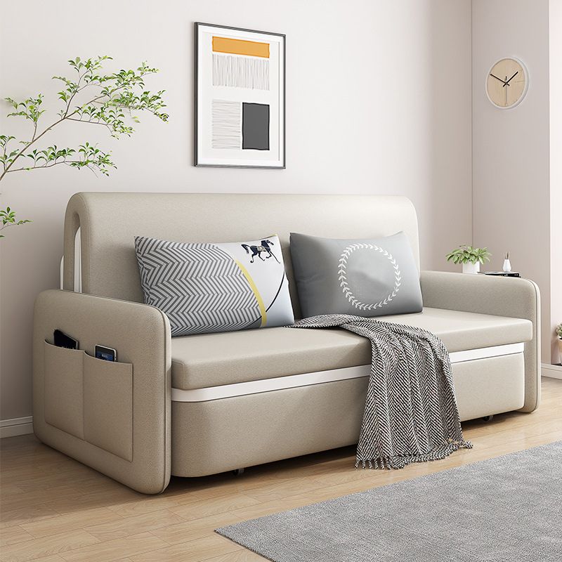 Contemporary 35.43" H Faux Leather Square Arm Sofa Bed for Apartment