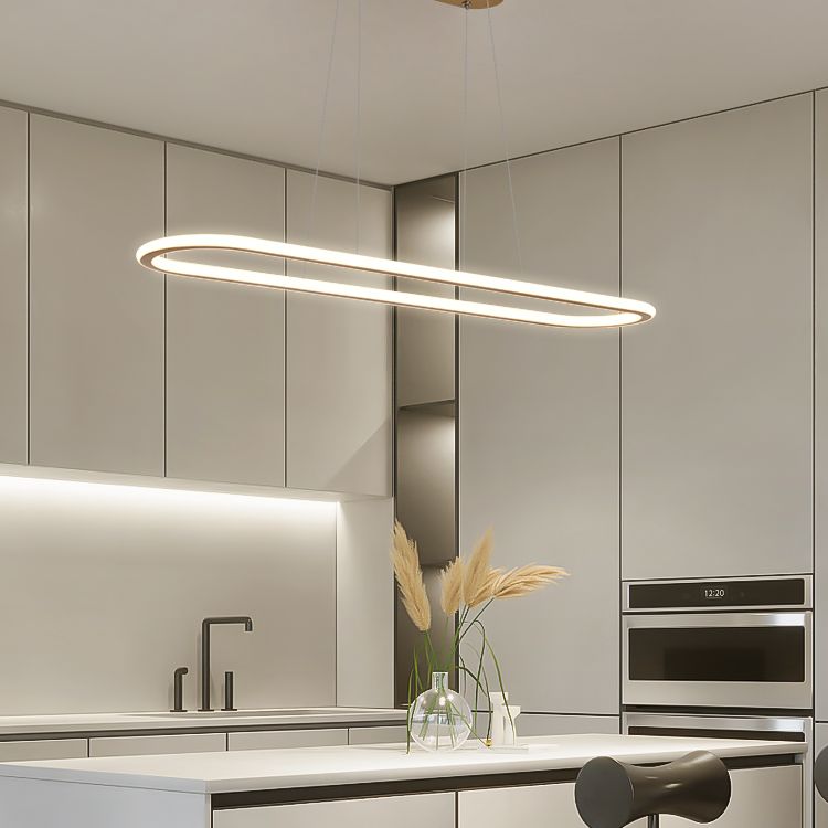 Minimalist Oval Island Lighting Fixture Metal Dinning Room LED Island Ceiling Light