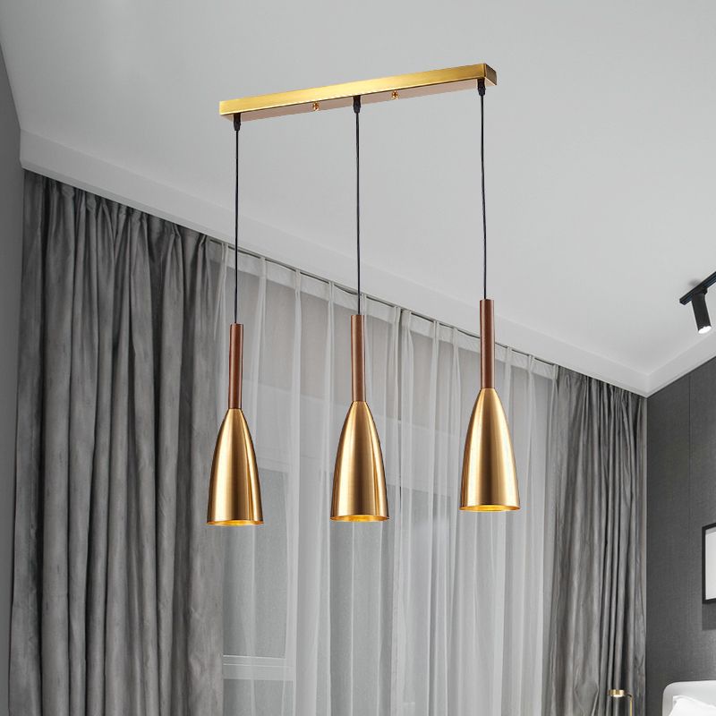 Gold Bullet Cluster hanglamp Moderne stijl 3-Bulb metalen plafondlicht met lineaire luifel