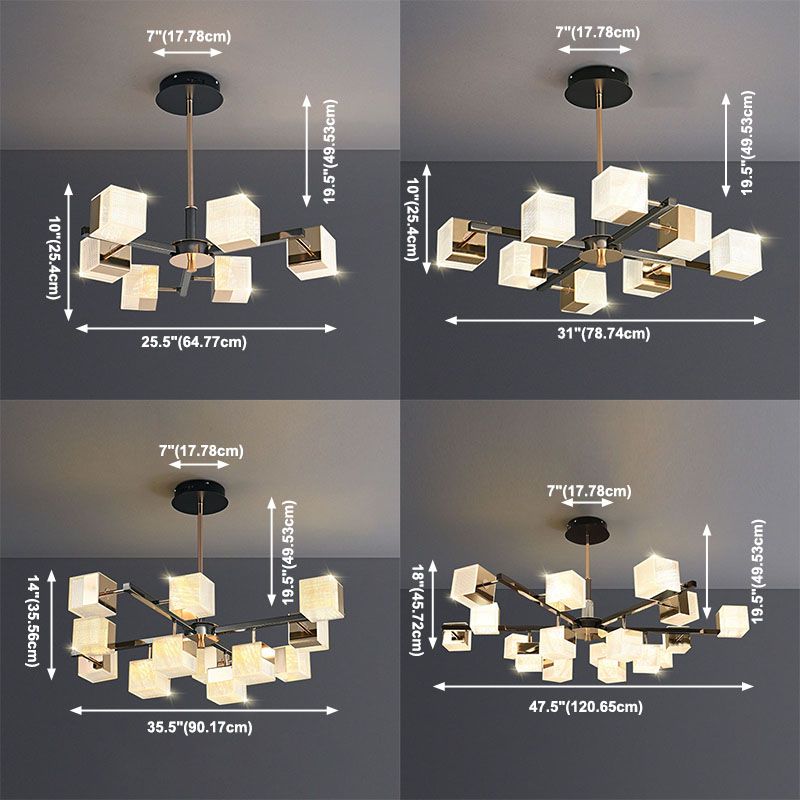 Postmoderne Metallkronleuchter leichte quadratische Form Anhänger Beleuchtung für Wohnzimmer