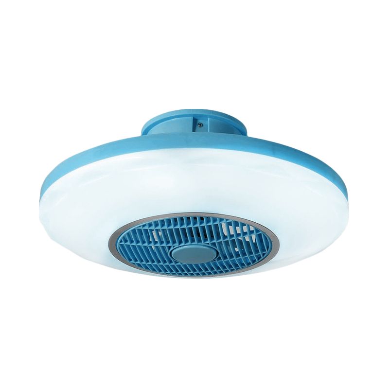 Lámpara moderna del ventilador colgante LED blanco/rosa/azul ovalado lámpara montado con altura con tono acrílico para comedor, 19.5 "de ancho