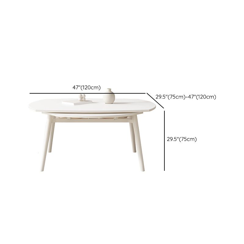 White Drop-Leaf Dining Table Round Sintered Stone Dinner Table for Dining Room