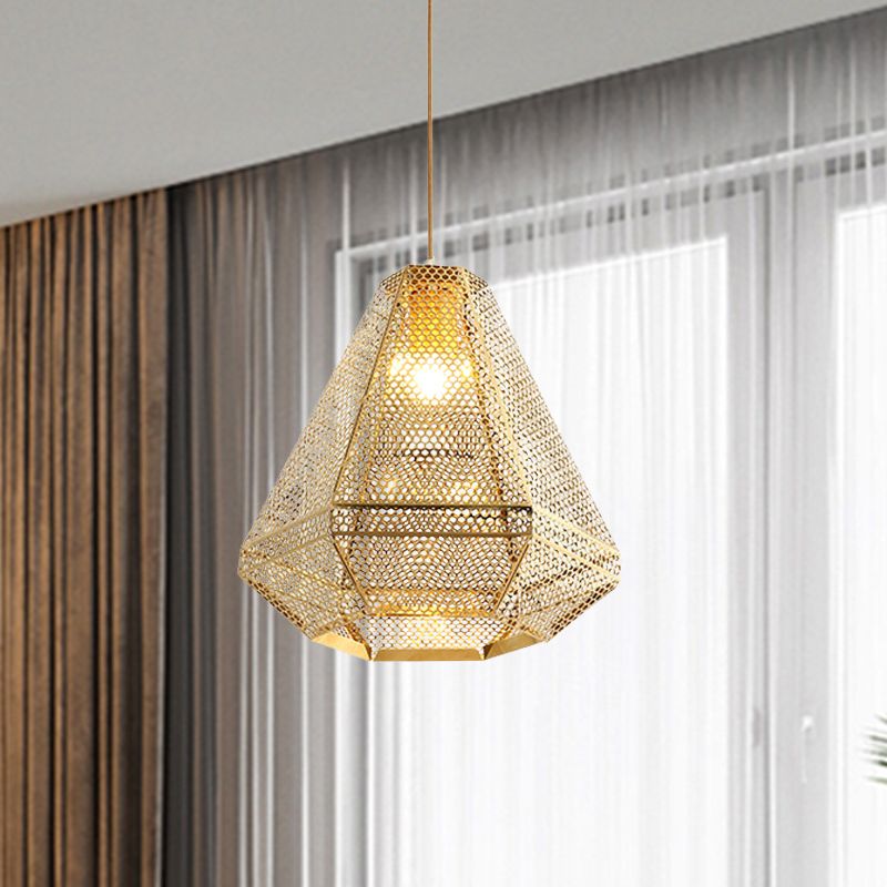 Colonial Cutout Diamond Suspension Light 1-Bulb en acier inoxydable en acier inoxydable Éclairage en or