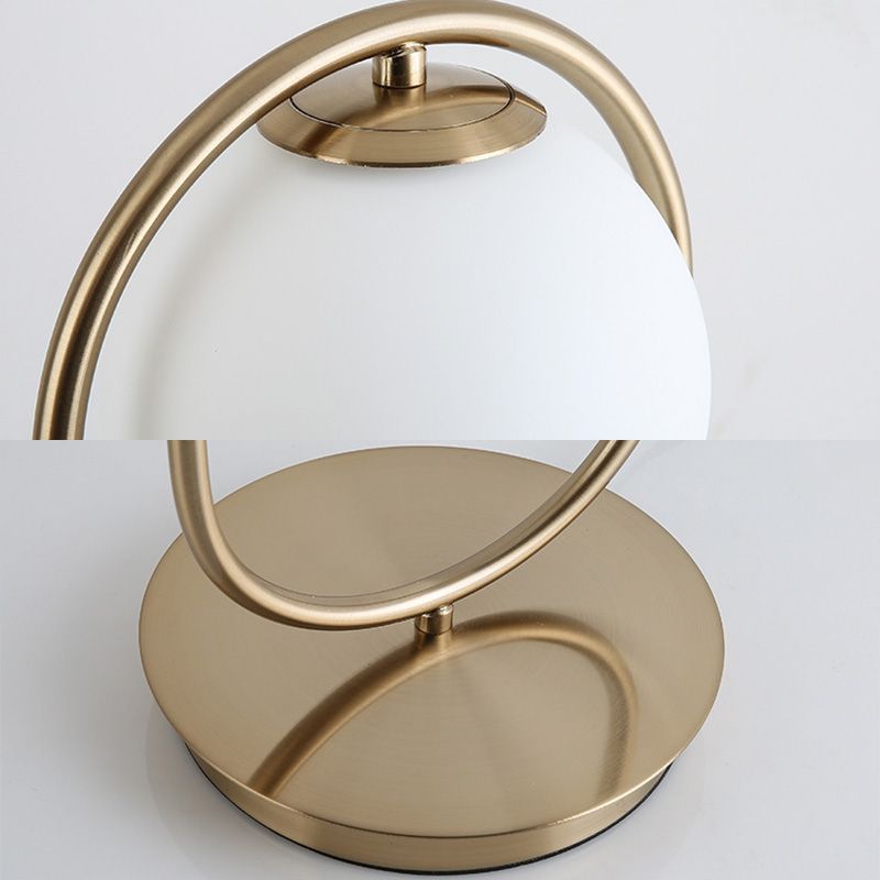 Minimalist Round Table Lighting Opal Glass 1 Bulb Living Room Table Lamp in Gold