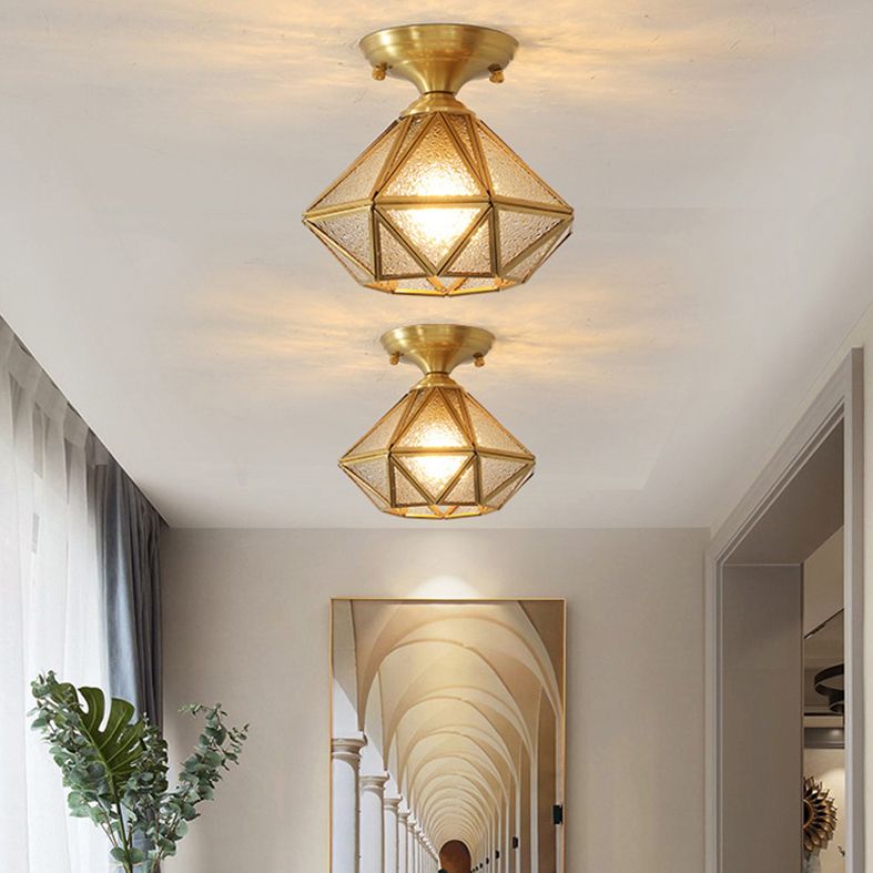 Tradizionale Stile Prismatico Soffitto Light Fixture Glass Massimale Flush Monte in Brass
