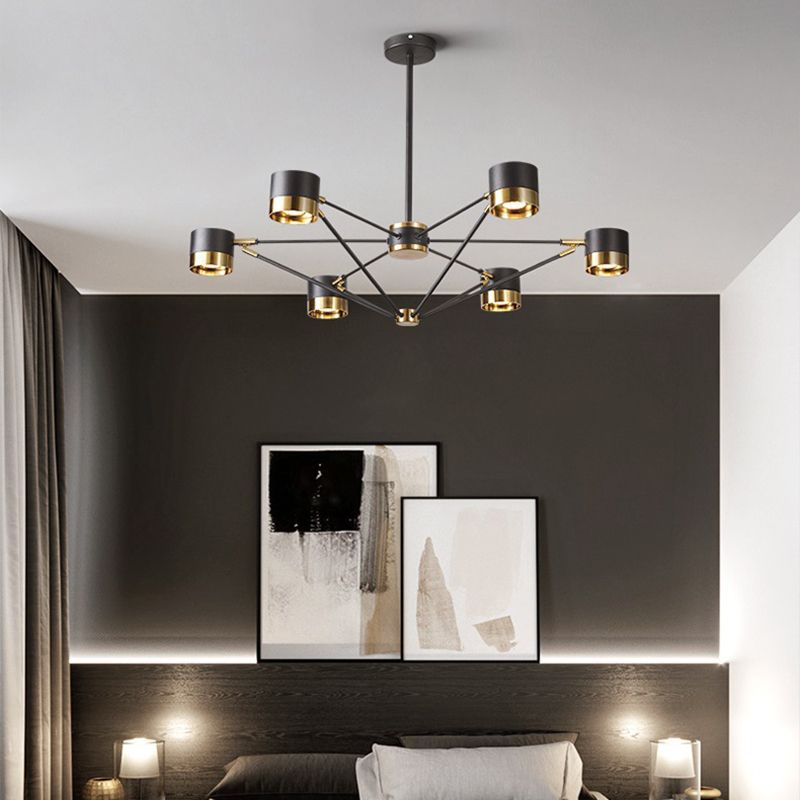 Candelier de cilindro posmoderno Costilier de lámpara múltiple de luz negra para comedor