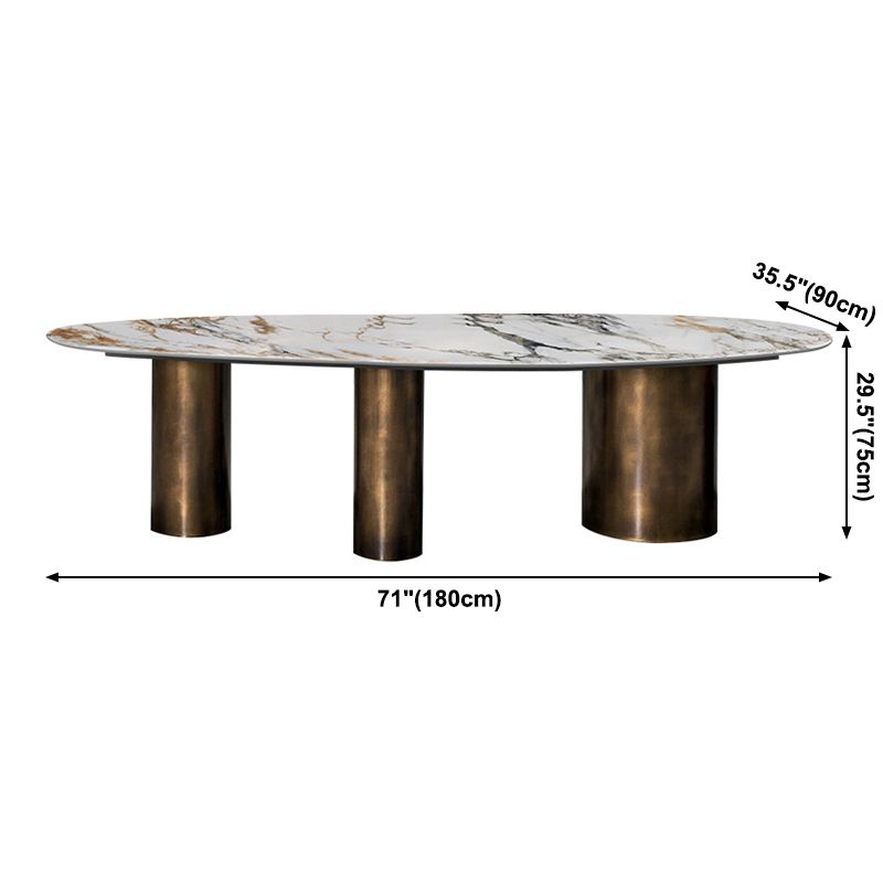 Oval Sintered Stone Dining Table Luxury Kitchen Table with Metal 3 Legs