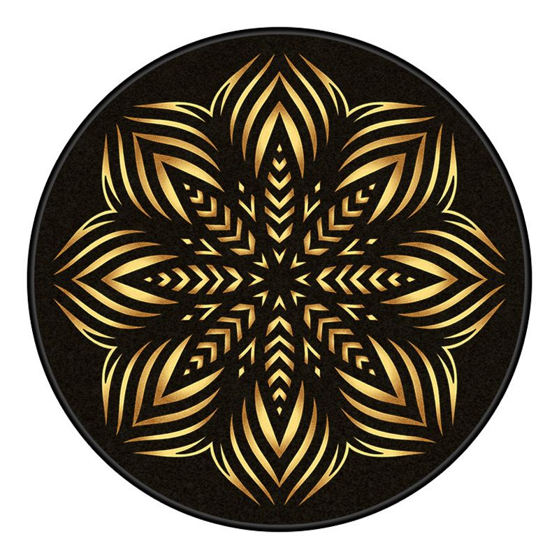 Black Modern Area Rug Polyester Flower Pattern Area Carpet Stain Resistant Rug for Home Decor