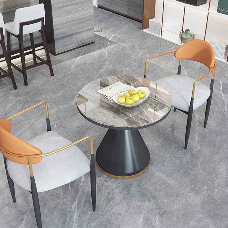 Modern Round Dining Table for Home Glossy Stone Dinette Table with Metal Base