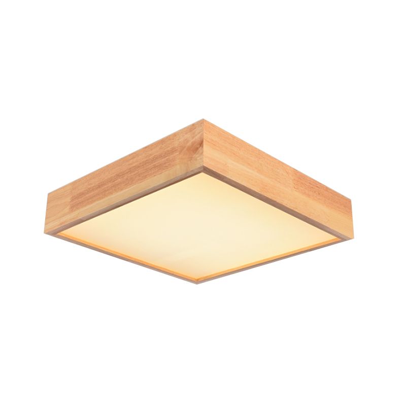 Wooden Square LED Ceiling Light Fixture Contemporary 11"/15"/19" Wide 1-Light Flush Mount Lamp in Warm/White Light