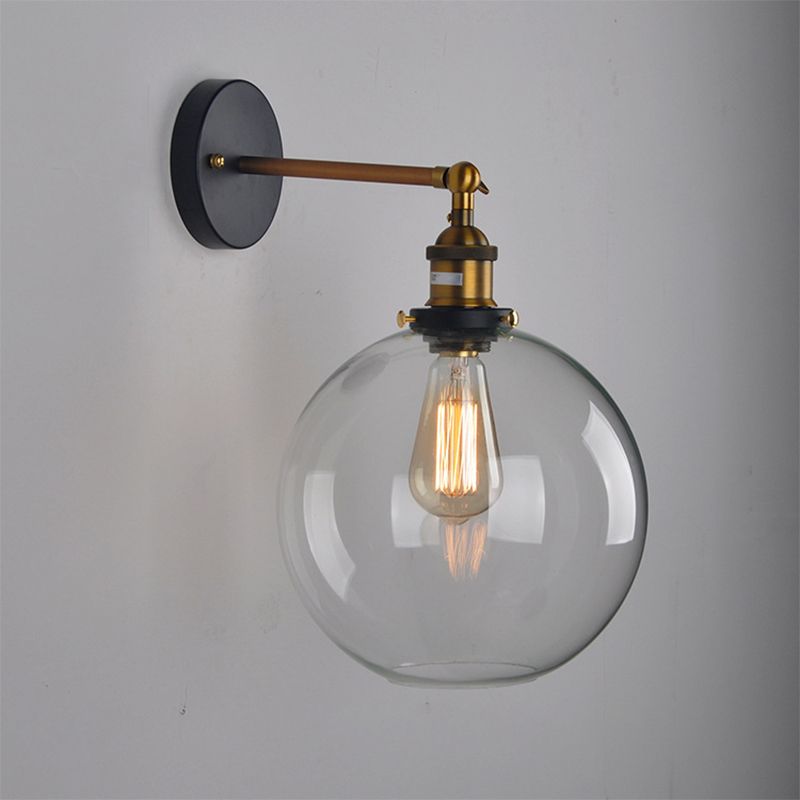 Klares Glaskugel/Kegelwandleuchte Industrial 1 Leichte Küchenwandlampe mit einstellbarem Gelenk in Schwarzmarke