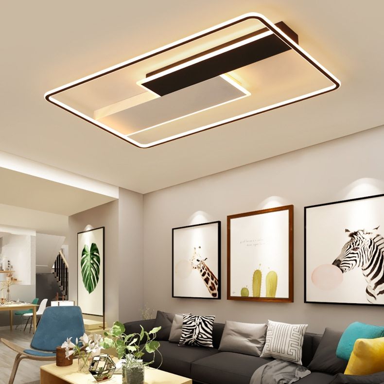 Geometric Semi Flush Mount Ceiling Light Modern Style Aluminium Semi-Flush Light en noir et blanc