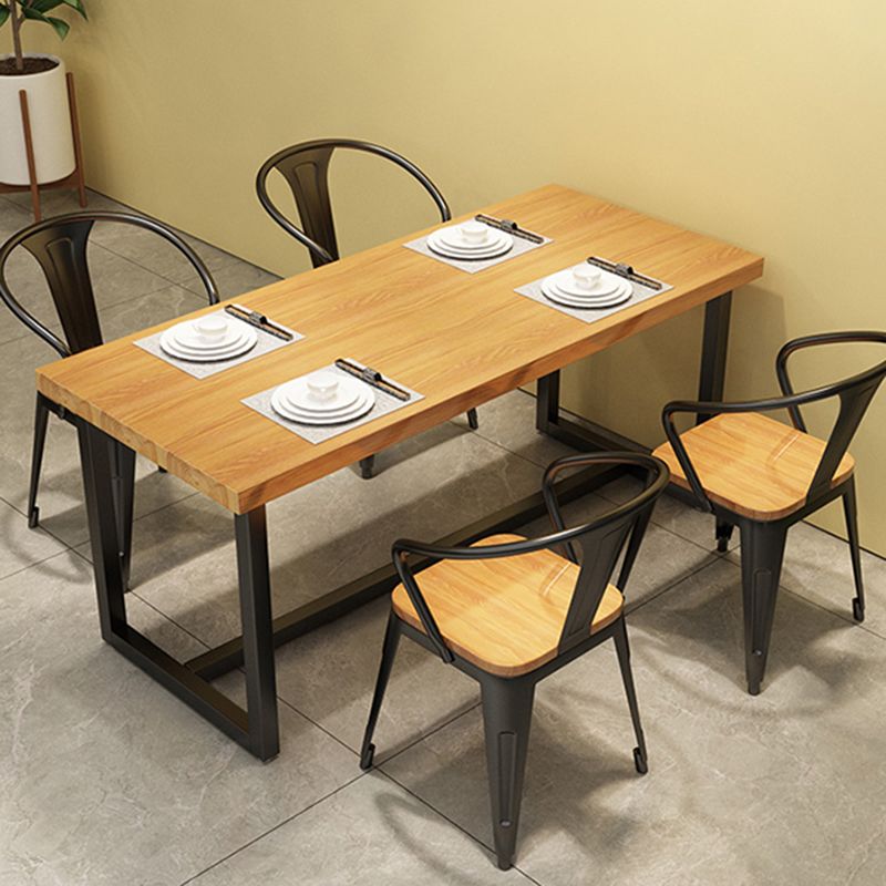 Trestle Base Dining Table Industrial Solid Wood Fixed Kitchen Desk