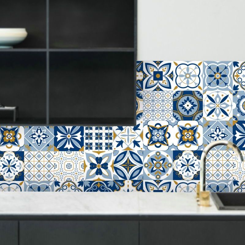 Boho-Chic Floral Wallpaper Panels PVC Self Adhesive Blue Wall Decor for Washroom